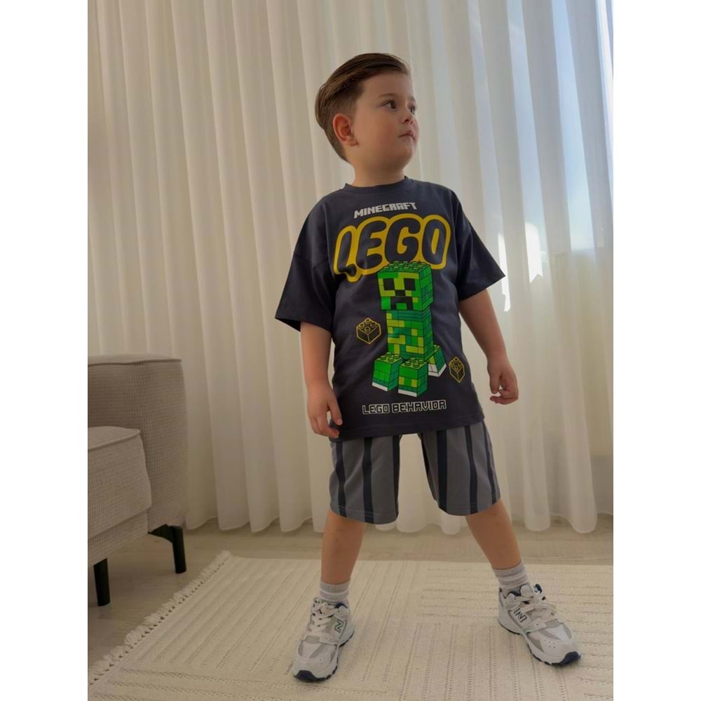 Jeliboom Lego Minecraft Baskılı Penye Şortlu Erkek 2 Li Takım 3-10 Yaş -1056220 - KOYU GRİ