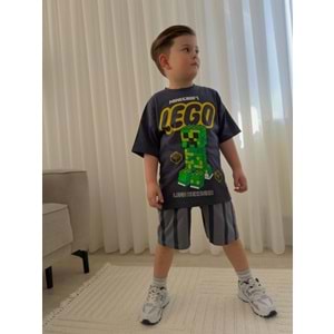 Jeliboom Lego Minecraft Baskılı Penye Şortlu Erkek 2 Li Takım 3-10 Yaş -1056220 - KOYU GRİ