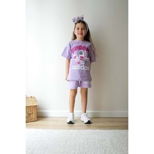 Jeliboom Kuromi Baskılı Penye Şortlu Kız 2 li Takım 3-10 Yaş -6629220 - LİLA