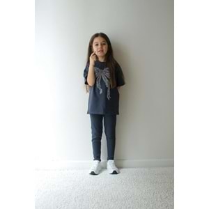 Jeliboom Taşlı Fiyonklu Taytlı Kız 2 li Takım 3-10 Yaş 6656220 - KOYU GRİ