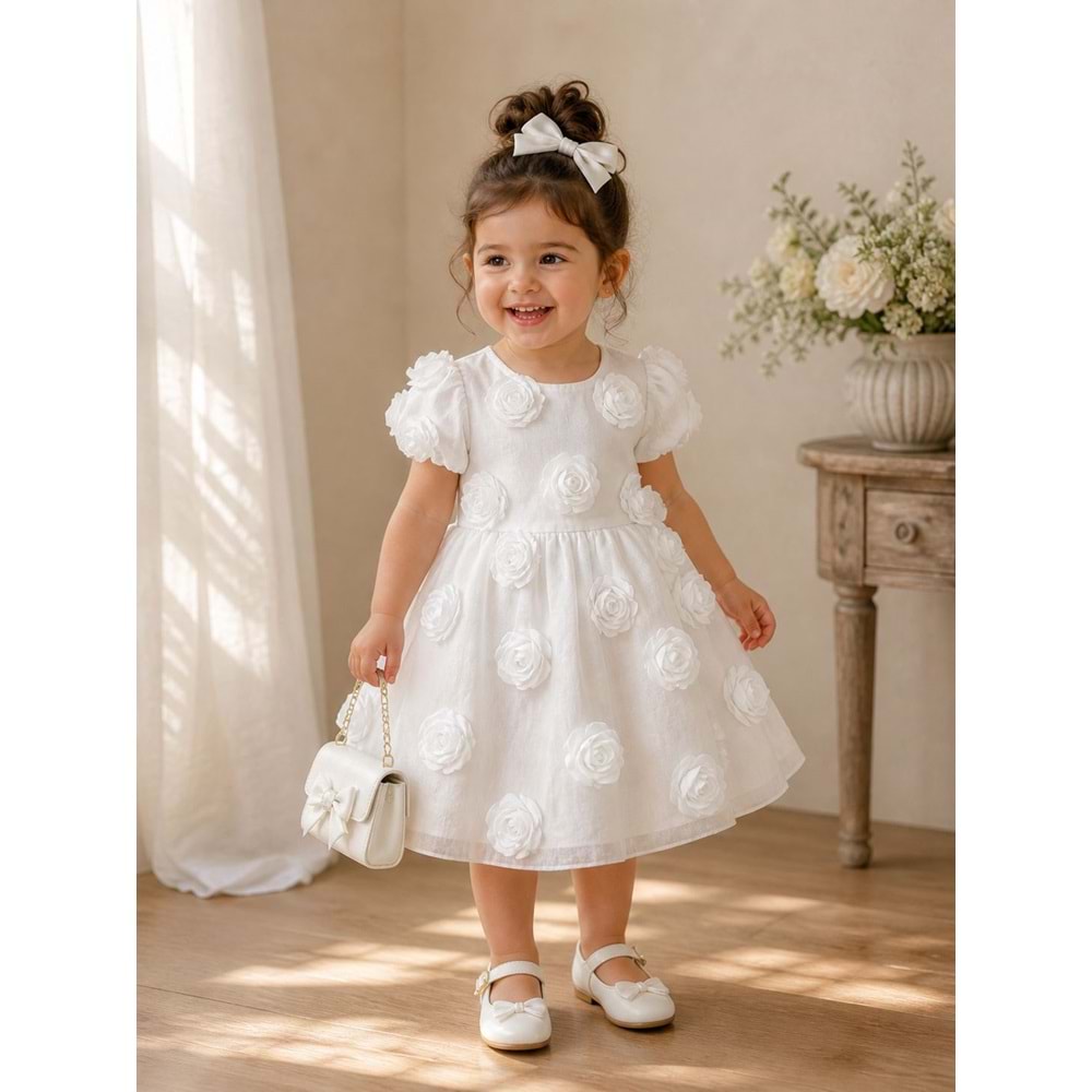 Serkon Güllü Fermuarlı Elbise 2-7 Yaş -1034840 - BEYAZ