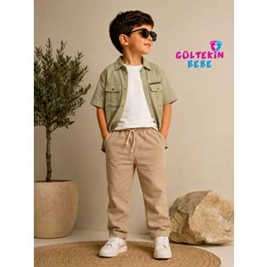 Ecco Erkek Müslin Kumaş Gömlekli Jogger Pantolonlu Üçlü Takım 9-12 Yaş -DÜ3908820 - BEJ