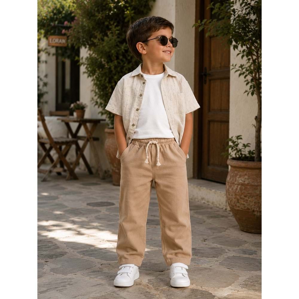 Ecco Erkek Müslin Kumaş Pantolonlu Üçlü Takım 5-8 Yaş - DÜ3928678 - AÇIK KAHVE