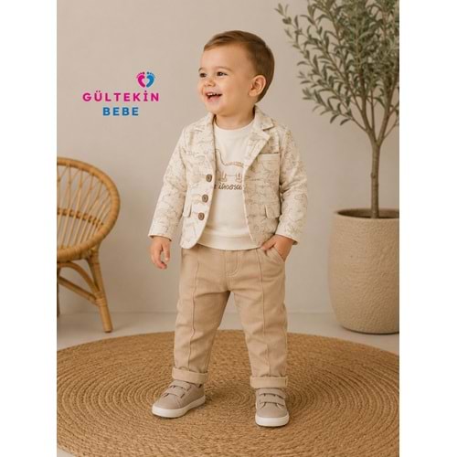 Elci Baby Müslin Kumaş Ceketli Erkek Üçlü Takım 9-24 Aylık -ÖZ3372370 - AÇIK KAHVE