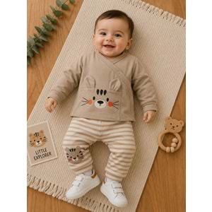 Agucuk Baby Çizgili Tavşanlı Erkek 3 Lü Zıbın Takım 0-3 Aylık -BA20362240 - AÇIK KAHVE