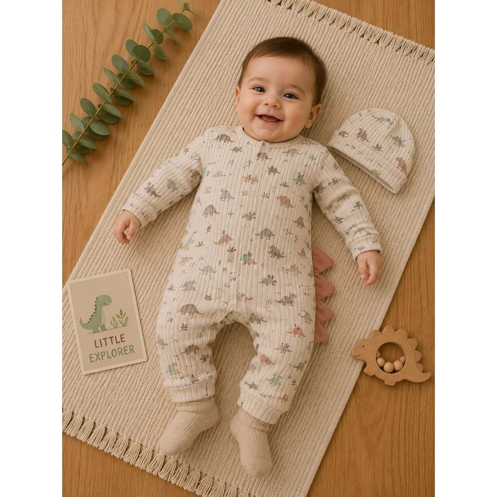 Bubbless Dinazor Fermuarlı Erkek Tulum 3-9 Aylık -BA3001180 - AÇIK KAHVE