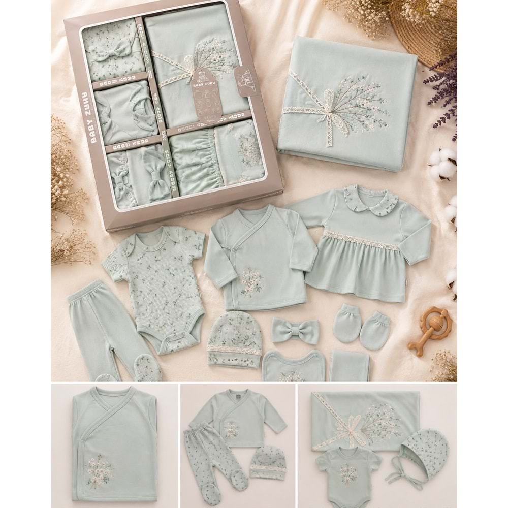 Baby Zuhu Waffle Çiçekli Kız 10 Lu Hastane Çıkışı 0-3 Aylık -BA3002713 - SU YEŞİLİ