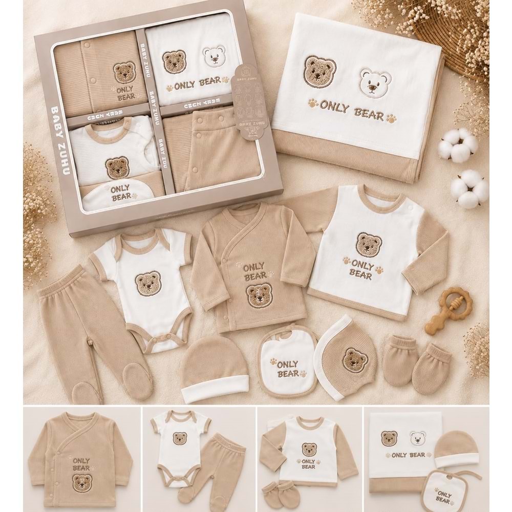 Baby Zuhu Only Bear Nakışlı Erkek 10 Lu Hastane Çıkışı 0-3 Aylık -BA134713 - KAHVERENGİ