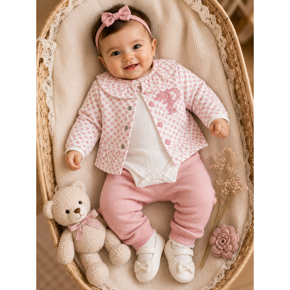 Mini Pakel P Nakışlı Kız Üçlü Takım 3-12 Aylık -BA1487278 - GÜL KURUSU