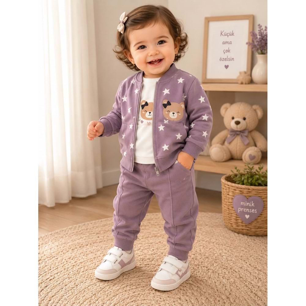 Yakup Bebe Kız Hırkalı Üçlü Takım 1-4 Yaş -BA656335 - MOR