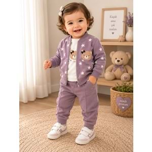 Yakup Bebe Kız Hırkalı Üçlü Takım 1-4 Yaş -BA656335 - MOR