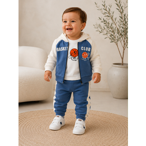 Yakup Bebe Erkek Fermuarlı Hırka Üçlü Takım 1-4 Yaş -BA653311 - MAVİ