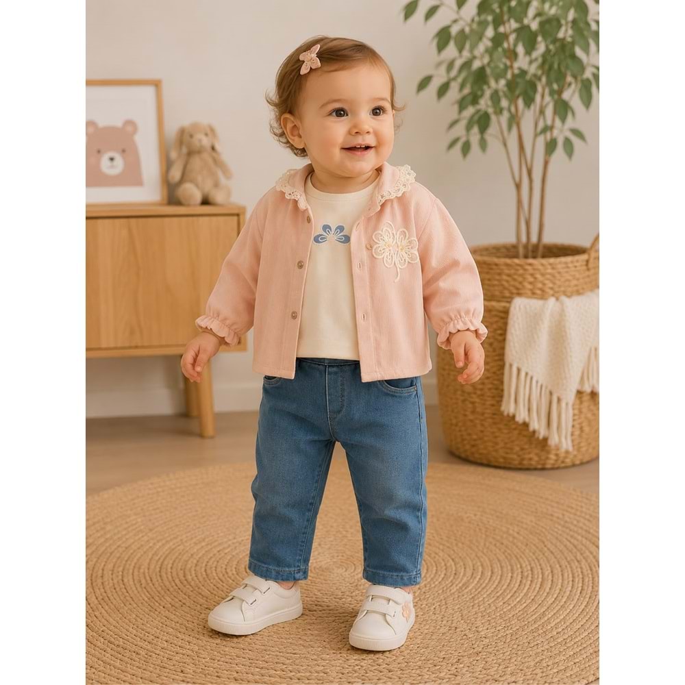 Hippıl Baby Kot Pantolonlu Ceketli Kız Üçlü Takım 1-4 Yaş -BAY7087615 - PEMBE