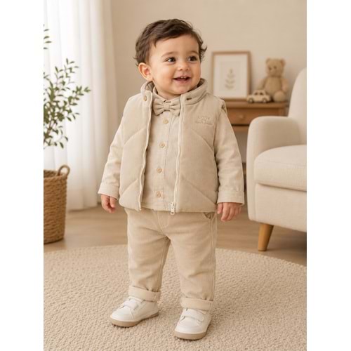 Hippıl Baby Pantolonlu Papyonlu Erkek Üçlü Takım 1-4 Yaş -BAY7088727 - AÇIK KAHVE