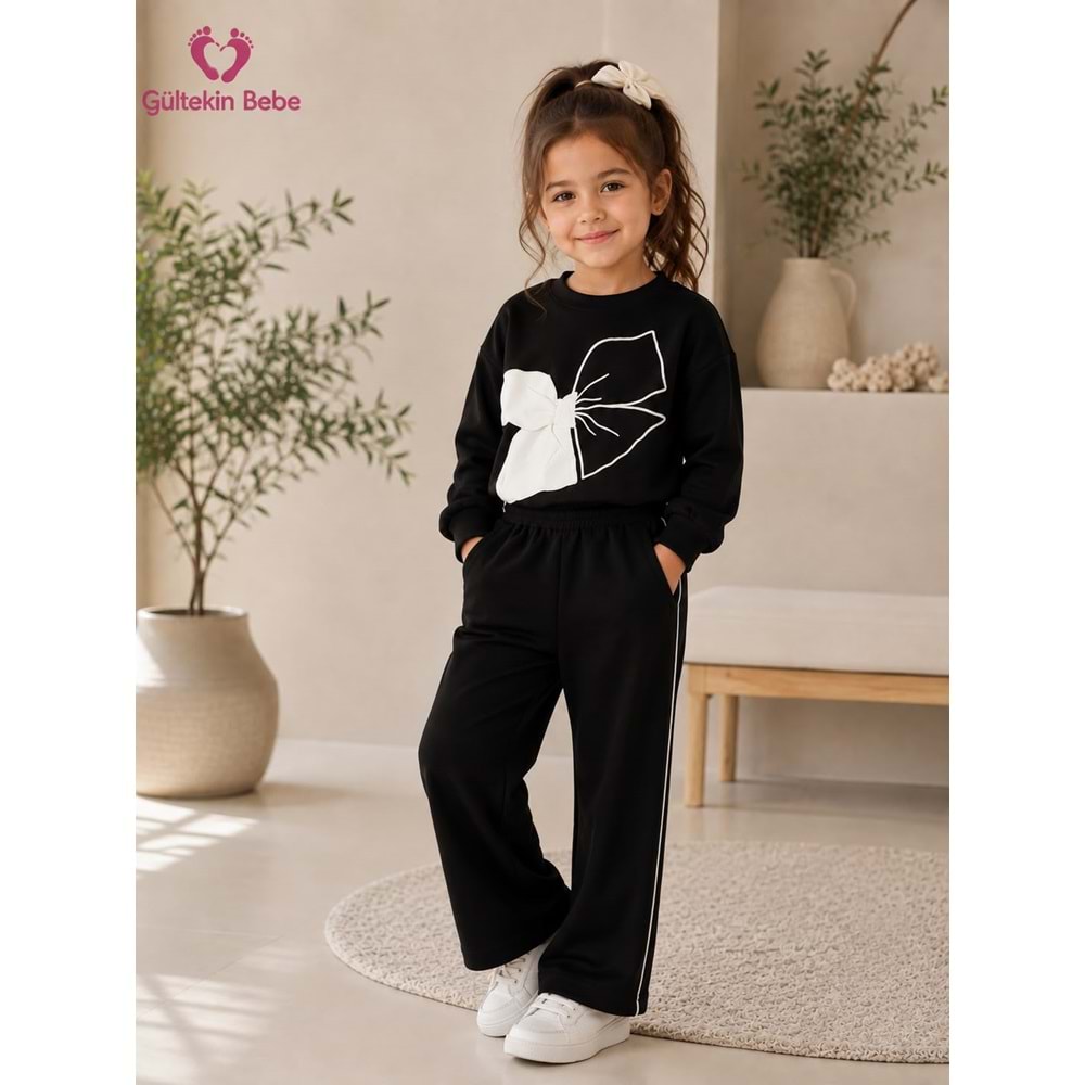 Lumia Baby Fiyonk Baskılı Kız İkili Eşofman Takım 2-5 Yaş -KAY4401345 - SİYAH