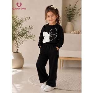 Lumia Baby Fiyonk Baskılı Kız İkili Eşofman Takım 2-5 Yaş -KAY4401345 - SİYAH