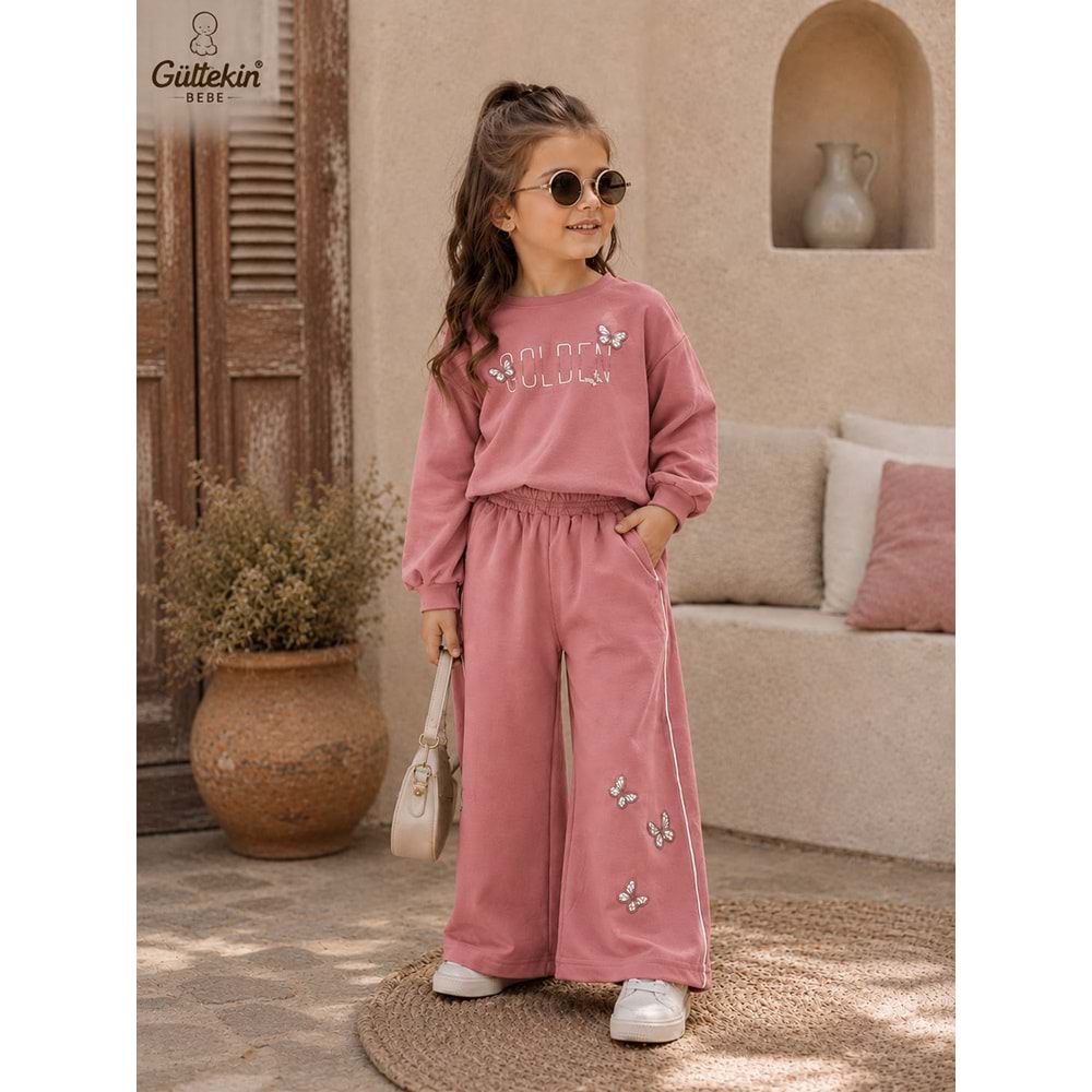 Lumia Baby Golden Kelebek Nakışlı Kız İkili Eşofman Takım 2-5 Yaş -KAY4408345 - PEMBE