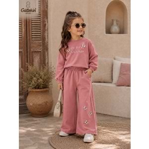 Lumia Baby Golden Kelebek Nakışlı Kız İkili Eşofman Takım 2-5 Yaş -KAY4408345 - PEMBE