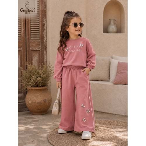 Lumia Baby Golden Kelebek Nakışlı Kız İkili Eşofman Takım 2-5 Yaş -KAY4408345 - PEMBE