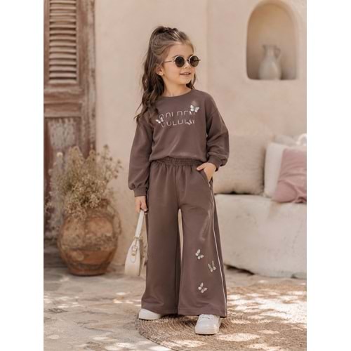 Lumia Baby Golden Kelebek Nakışlı Kız İkili Eşofman Takım 6-9 Yaş -KAY4427410 - KAHVERENGİ