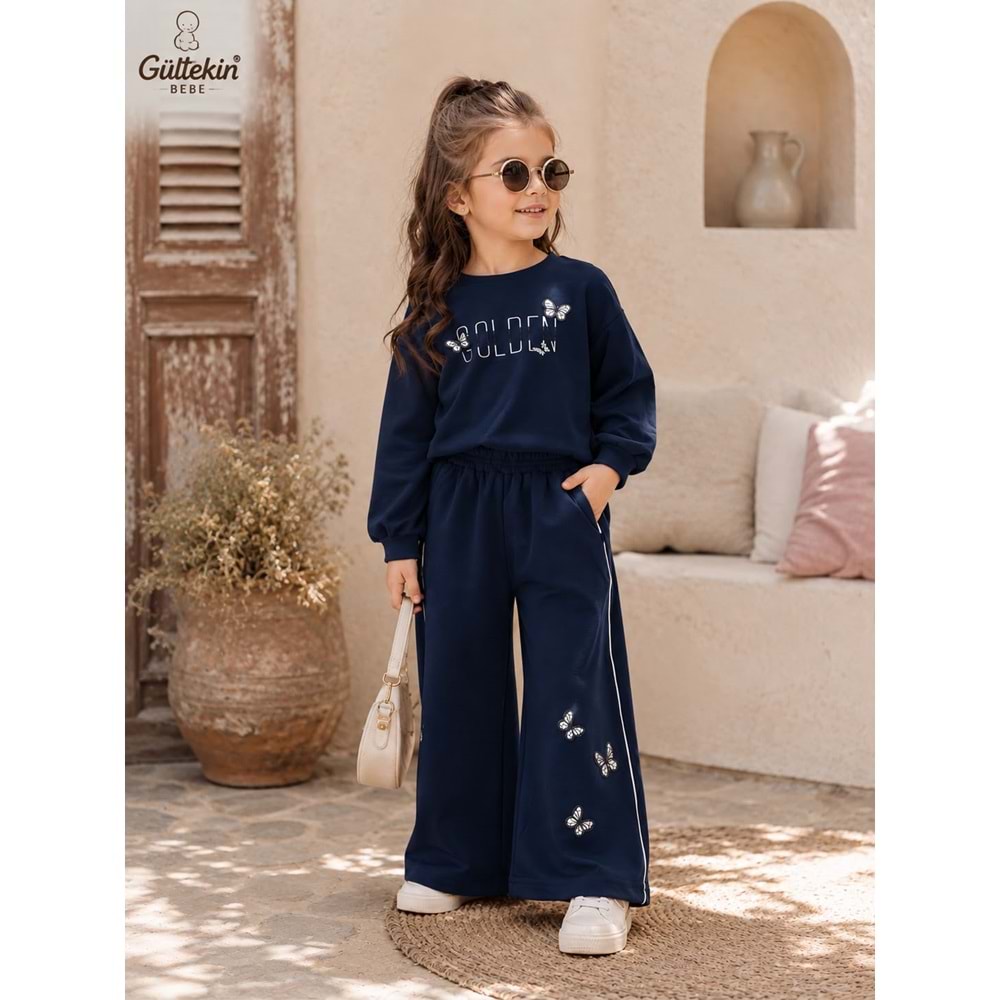 Lumia Baby Golden Kelebek Nakışlı Kız İkili Eşofman Takım 6-9 Yaş -KAY4427410 - LACİVERT