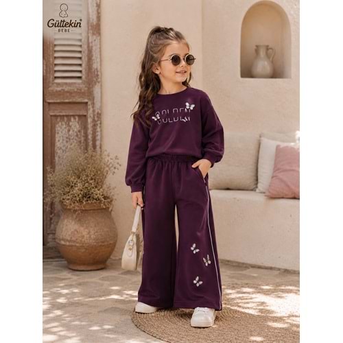 Lumia Baby Golden Kelebek Nakışlı Kız İkili Eşofman Takım 6-9 Yaş -KAY4427410 - MOR