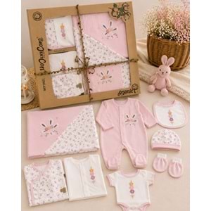 Concon Baby Tavşan Çiçek Nakışlı Kız 10 Lu Hastane Çıkışı -KAY1674605 - PEMBE