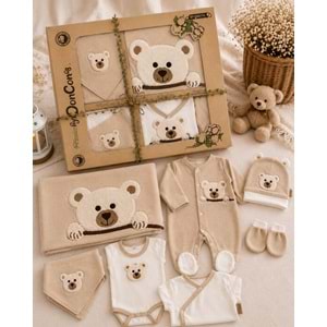 Concon Baby Organik Panda Nakışlı Lüx Erkek 10 Lu Hastane Çıkışı-KAY1661608 - AÇIK KAHVE