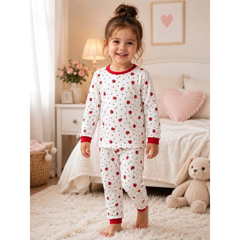 Miniworld Uğur Böceği Baskılı Sıfır Yaka Kız 3-6 Yaş Pijama Takımı -BAY17553190 - KIRMIZI