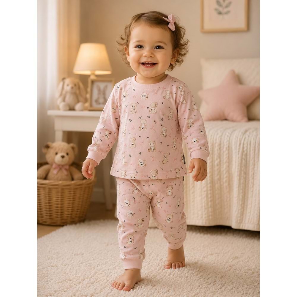 Miniworld Ayıcık Baskılı Sıfır Yaka Kız Pijama Takımı 6-24 Aylık -BAY18727155 - SOMON