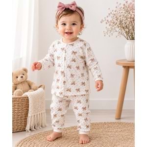 Miniworld Renkli Fiyonk Baskılı Çıtçıtlı Kız Pijama Takımı 6-24 Aylık -BAY18738170 - GÜL KURUSU