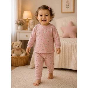 Miniworld Ayıcık Baskılı Sıfır Yaka Kız Pijama Takımı 3-6 Yaş -BAY17512189 - GÜL KURUSU