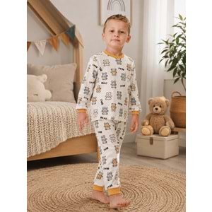 Miniworld Bear Baskılı Sıfır Yaka Erkek Pijama Takımı 3-6 Yaş -BAY17524189 - HARDAL