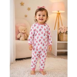 Miniworld Kalp Baskılı Sıfır Yaka Kız Pijama Takımı 6-24 Aylık -BAY18731155 - PEMBE