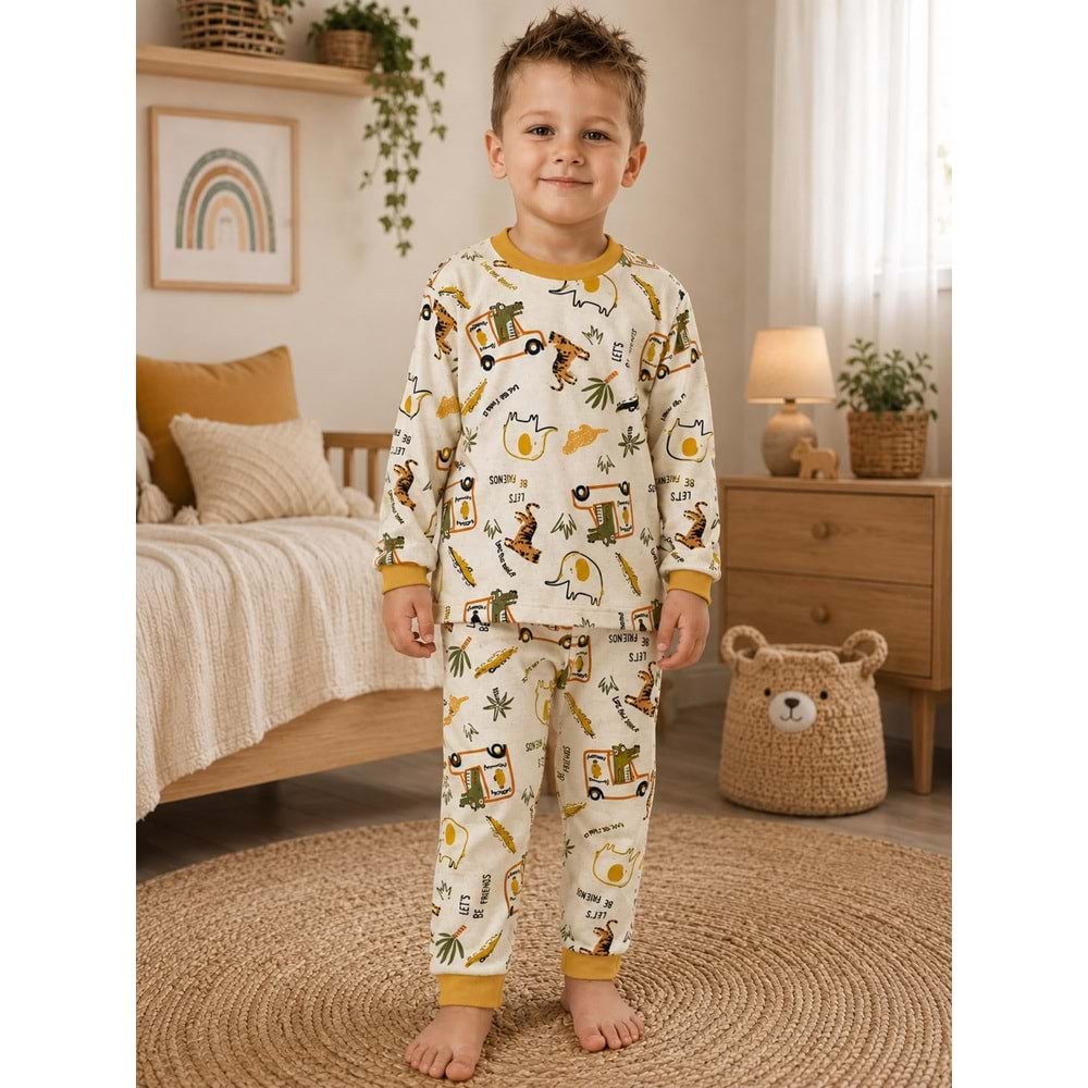 Miniworld Araba Baskılı Sıfır Yaka Erkek Pijama Takımı 3-6 Yaş -BAY17506189 - HARDAL