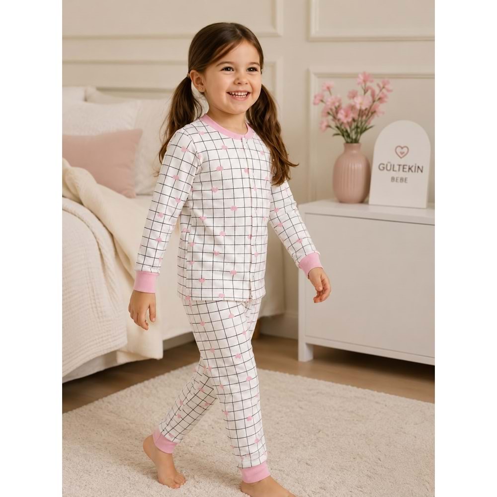 Miniworld Kalp Baskılı Çıtçıtlı Kız 3-6 Yaş Pijama Takımı -BAY17556205 - PEMBE