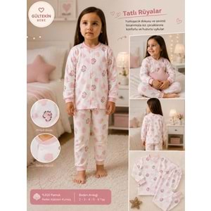Miniworld Kalp Baskılı Çıtçıtlı Kız 3-6 Yaş Pijama Takımı -BAY17517205 - AÇIK PEMBE