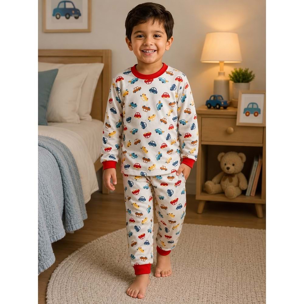 Miniworld Araba Baskılı Sıfır Yaka Erkek 3-6 Yaş Pijama Takımı -BAY17562189 - KIRMIZI