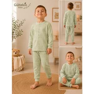 Miniworld Ayıcık Baskılı Çıtçıtlı Erkek 3-6 Yaş Pijama Takımı -BAY17509204 - AÇIK YEŞİL