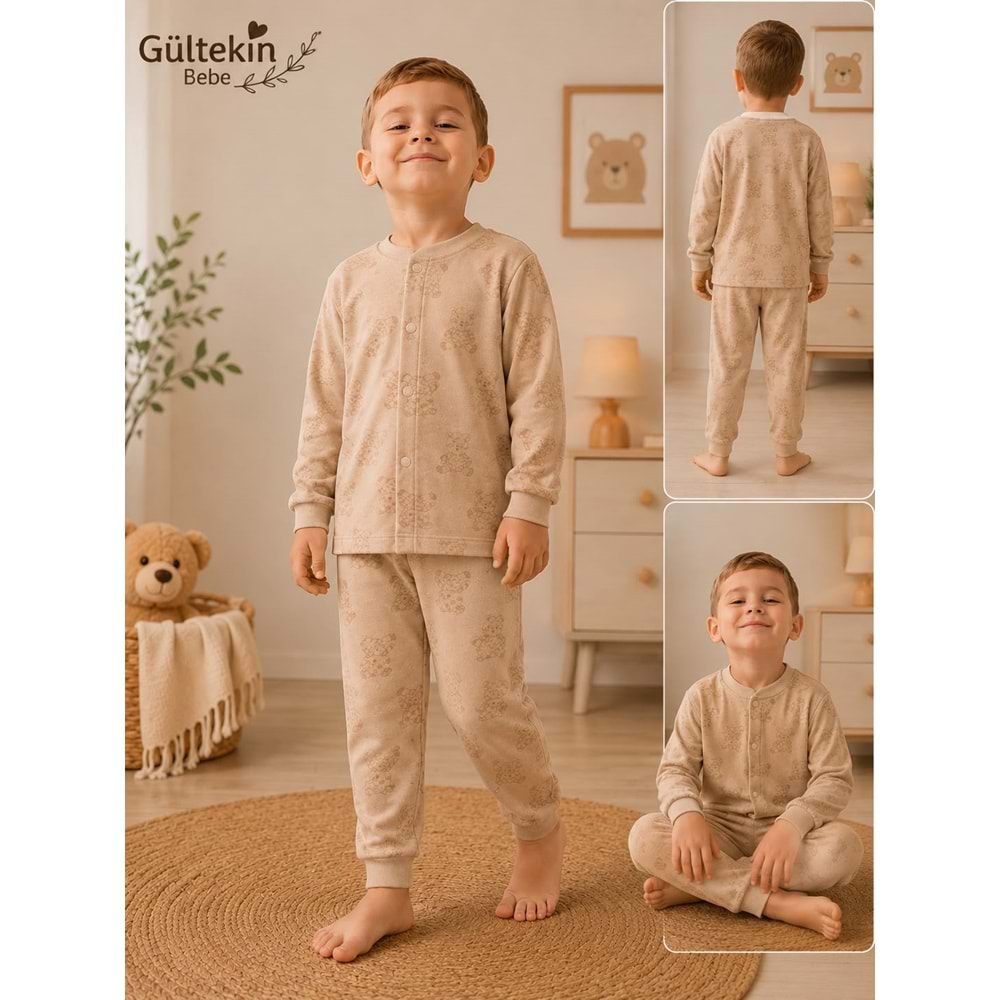 Miniworld Ayıcık Baskılı Çıtçıtlı Erkek 3-6 Yaş Pijama Takımı -BAY17509204 - KAHVERENGİ