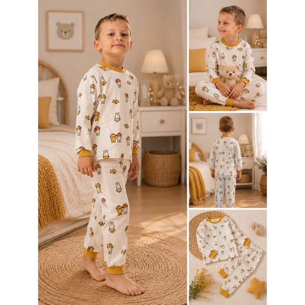 Miniworld Tavşan Baskılı Sıfır Yaka Erkek 6-24 Aylık Pijama Takımı -BAY18735155 - HARDAL