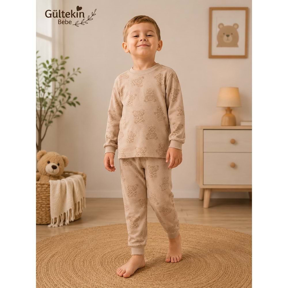 Miniworld Ayıcıklı Baskılı Sıfır Yaka Erkek 6-24 Aylık Pijama Takımı -BAY18723155 - KAHVERENGİ