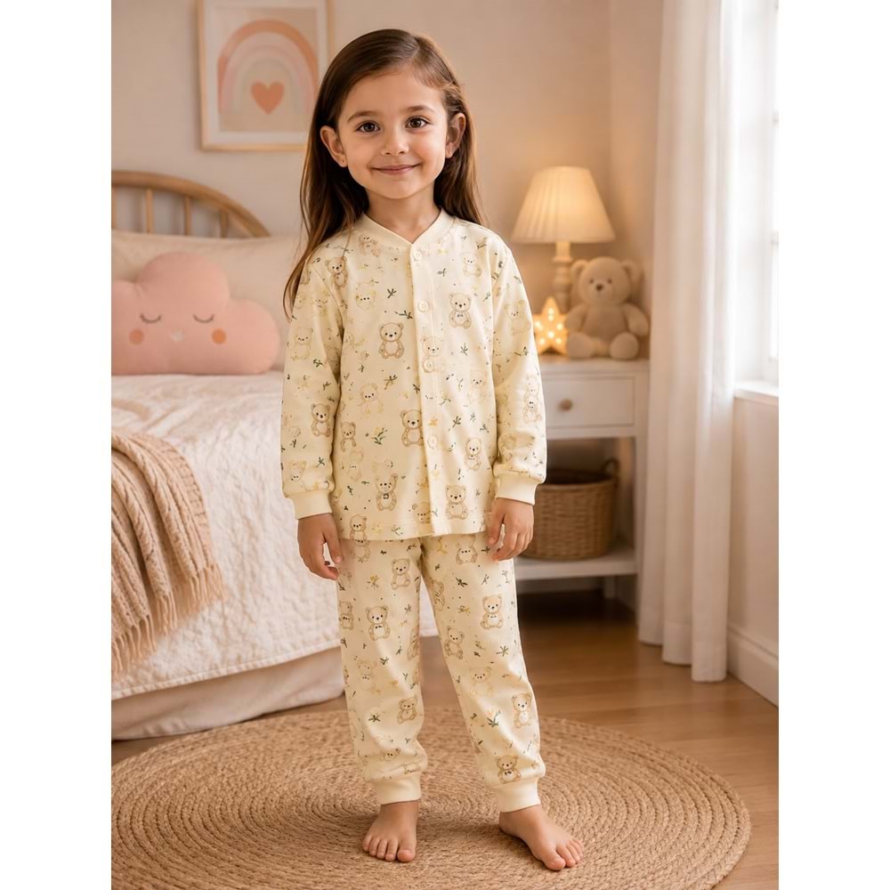 Miniworld Ayıcıklı Baskılı Çıtçıtlı Kız 6-24 Aylık Pijama Takımı -BAY18728169 - SARI