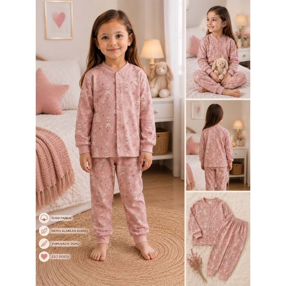 Miniworld Ayıcıklı Baskılı Çıtçıtlı Kız 6-24 Aylık Pijama Takımı -BAY18728169 - SOMON