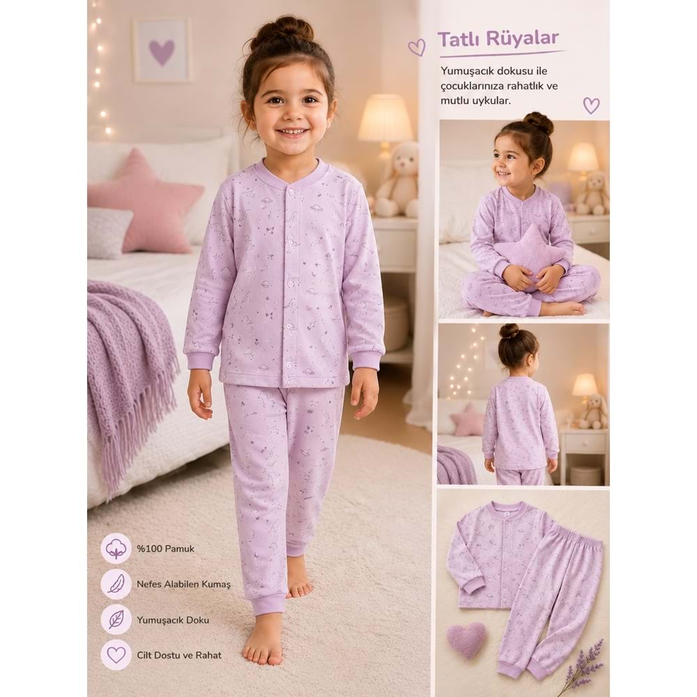 Miniworld Deniz Atı Baskılı Çıtçıtlı 6-24 Aylık Kız Pijama Takımı -BAY18829169 - LİLA