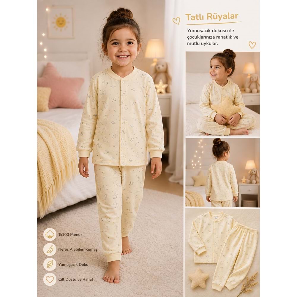 Miniworld Deniz Atı Baskılı Çıtçıtlı 6-24 Aylık Kız Pijama Takımı -BAY18829169 - SARI
