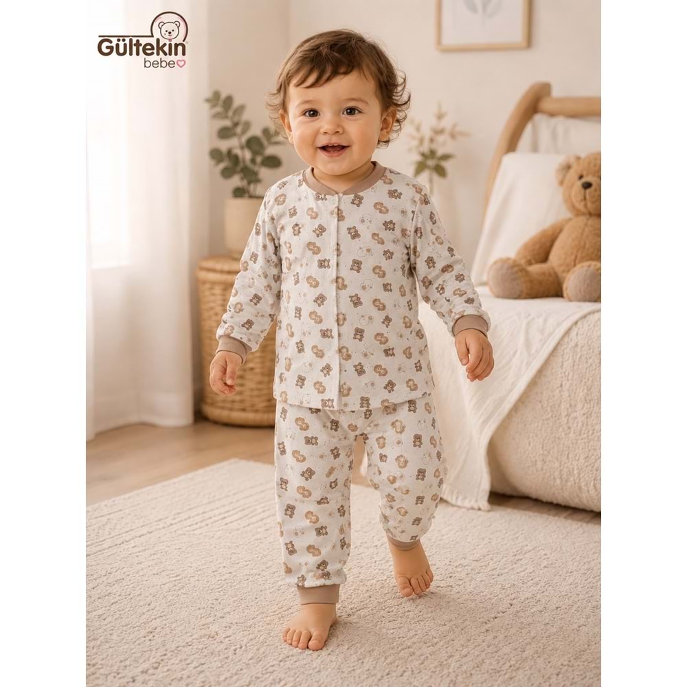 Miniworld Ayıcık Ve Civciv Baskılı Çıtçıtlı 6-24 Aylık Erkek Pijama Takımı -BAY18838169 - AÇIK KAHVE