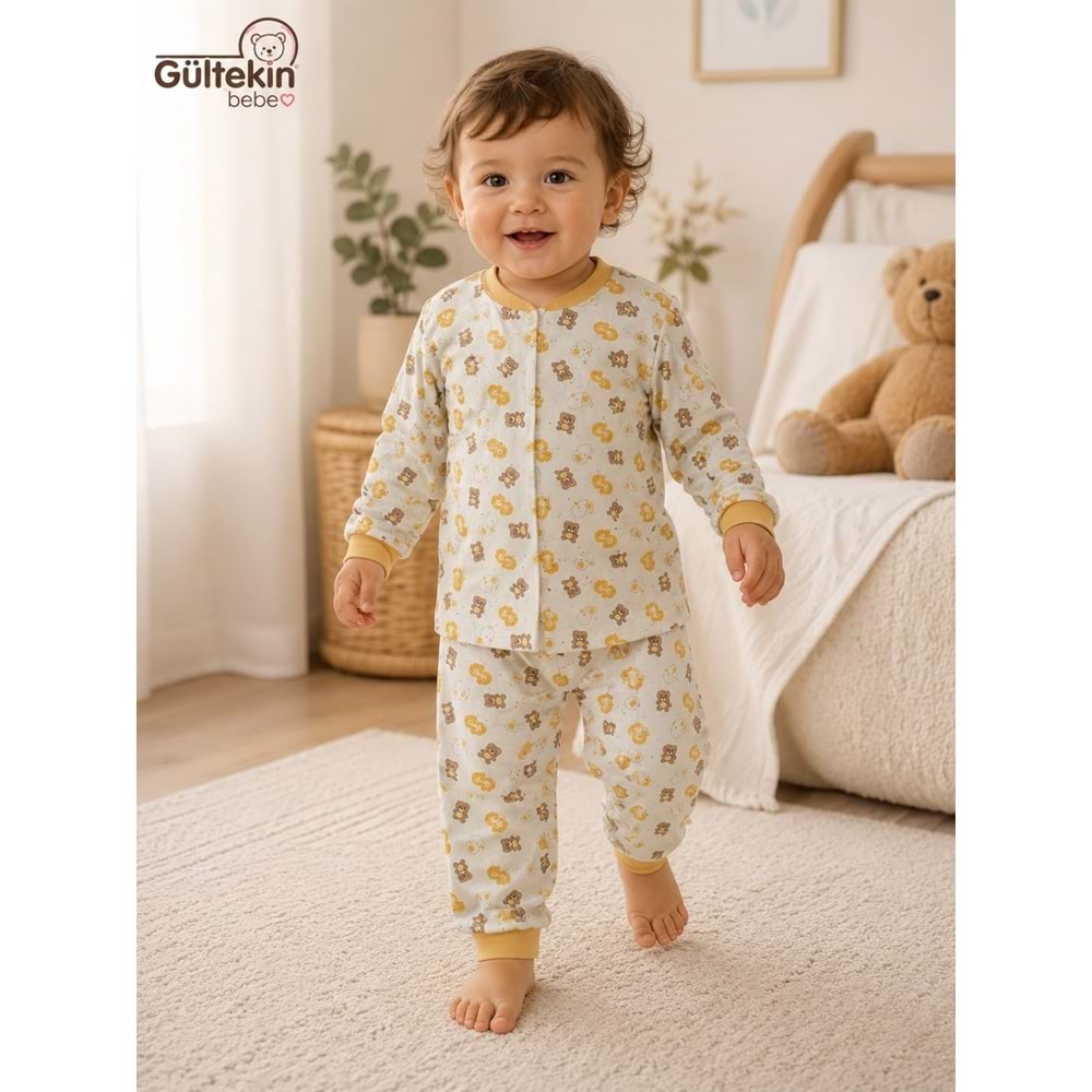 Miniworld Ayıcık Ve Civciv Baskılı Çıtçıtlı 6-24 Aylık Erkek Pijama Takımı -BAY18838169 - SARI
