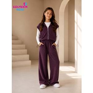 Son Öz Bebe Taşlı Yelekli Üçlü Kız Takım 10-14 Yaş -SO0045875 - BORDO