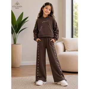 Son Öz Bebe Yıldız Baskılı Kız İkili Eşofman Takımı 8-12 Yaş -SO0037765 - KAHVERENGİ